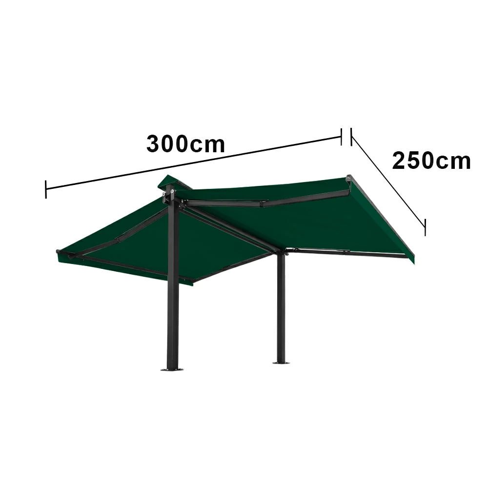 SOLARA Double Folding Awning Large Shade Waterproof Aluminium Frame 300/400/500cm Patio Cafe Backyard Use - Dark Green