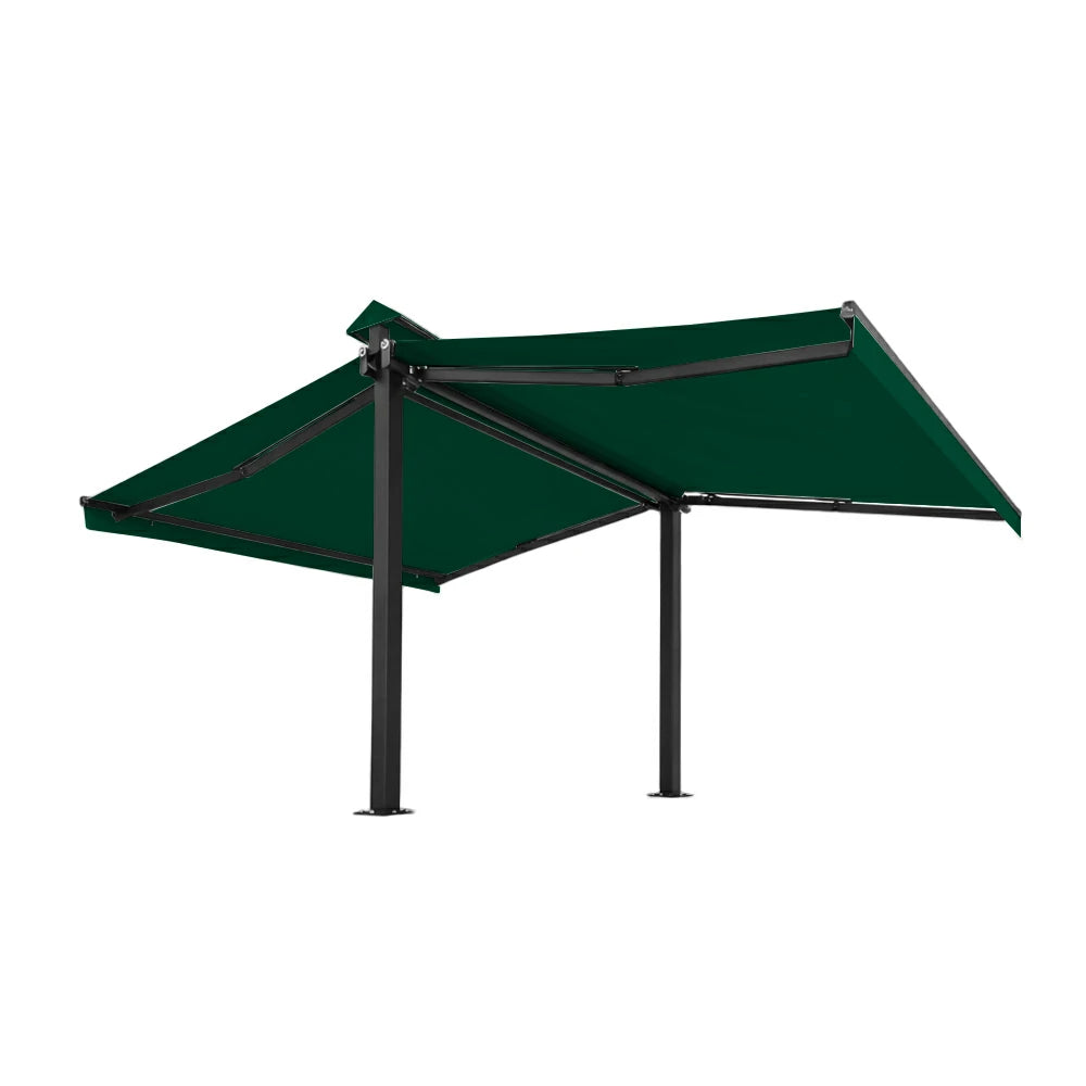SOLARA Double Folding Awning Large Shade Waterproof Aluminium Frame 300/400/500cm Patio Cafe Backyard Use - Dark Green