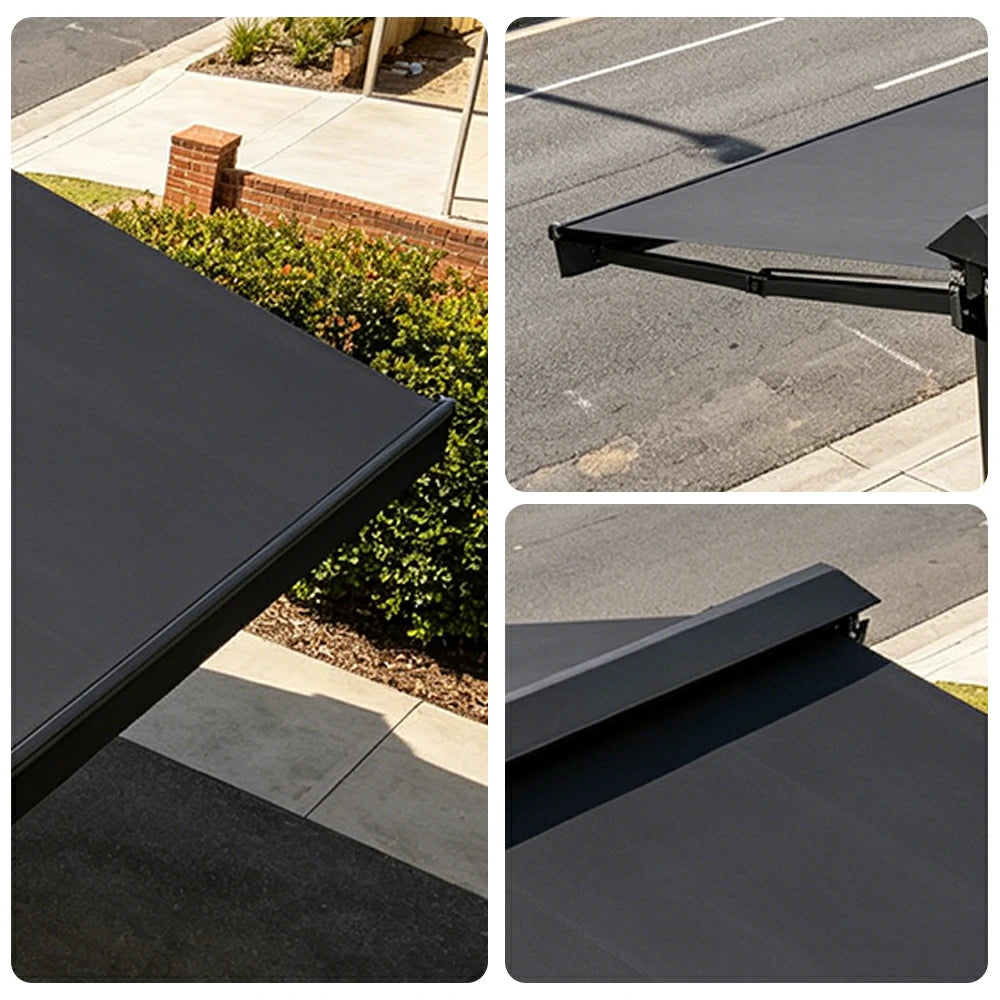 SOLARA Double Folding Awning Large Shade Waterproof Aluminium Frame 300/400/500cm Patio Cafe Backyard Use - Dark Grey