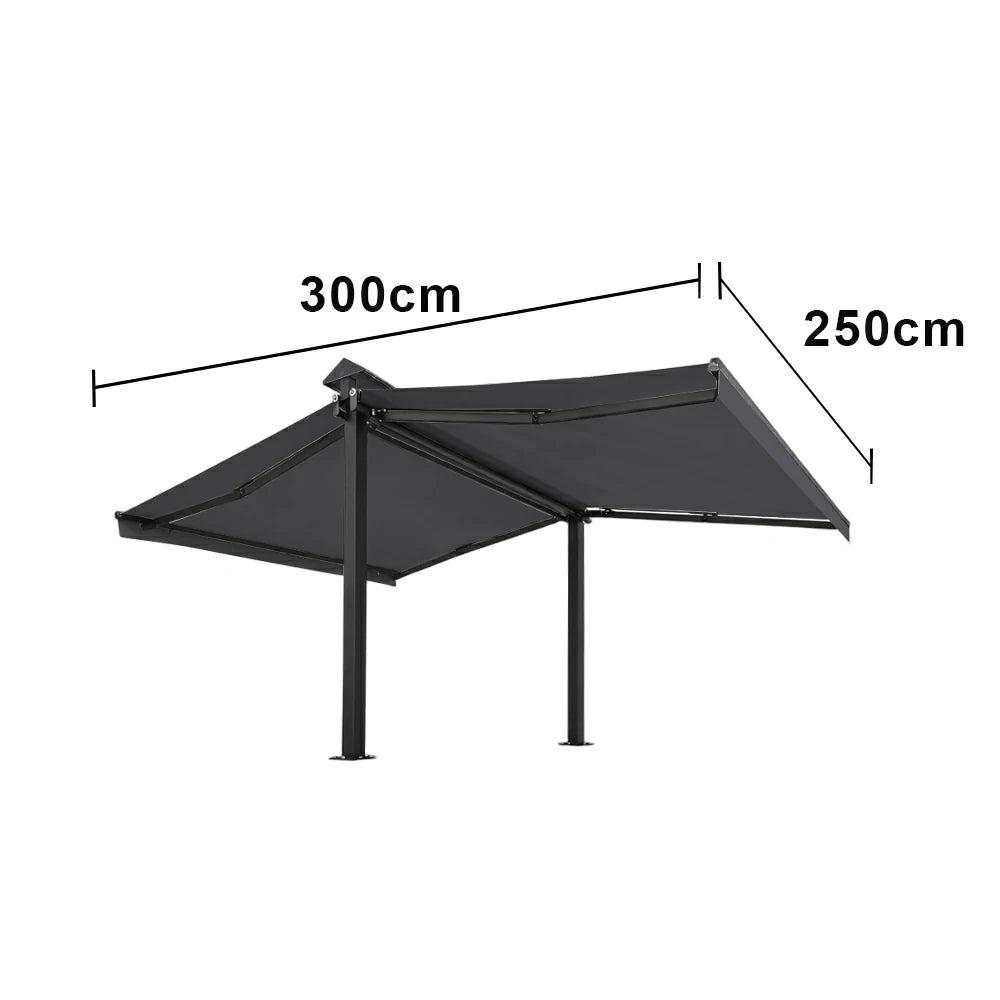 SOLARA Double Folding Awning Large Shade Waterproof Aluminium Frame 300/400/500cm Patio Cafe Backyard Use - Dark Grey