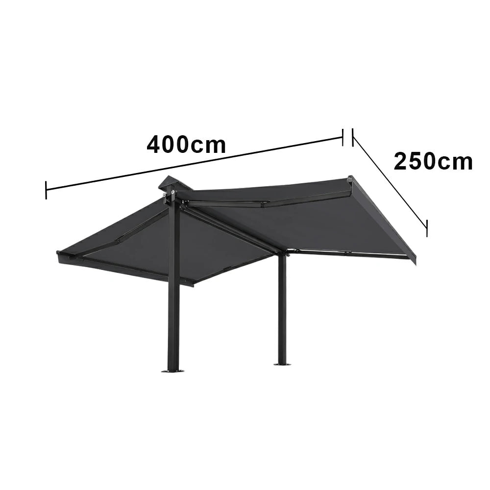 SOLARA Double Folding Awning Large Shade Waterproof Aluminium Frame 300/400/500cm Patio Cafe Backyard Use - Dark Grey