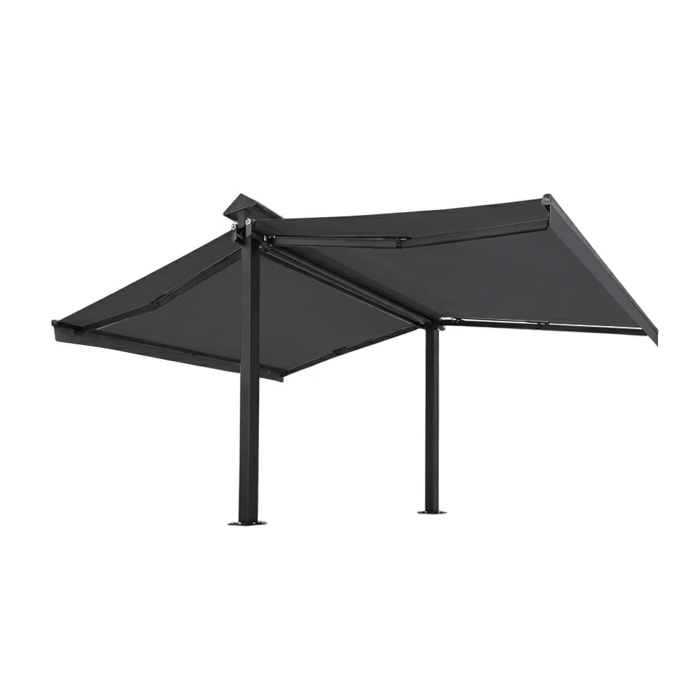 SOLARA Double Folding Awning Large Shade Waterproof Aluminium Frame 300/400/500cm Patio Cafe Backyard Use - Dark Grey