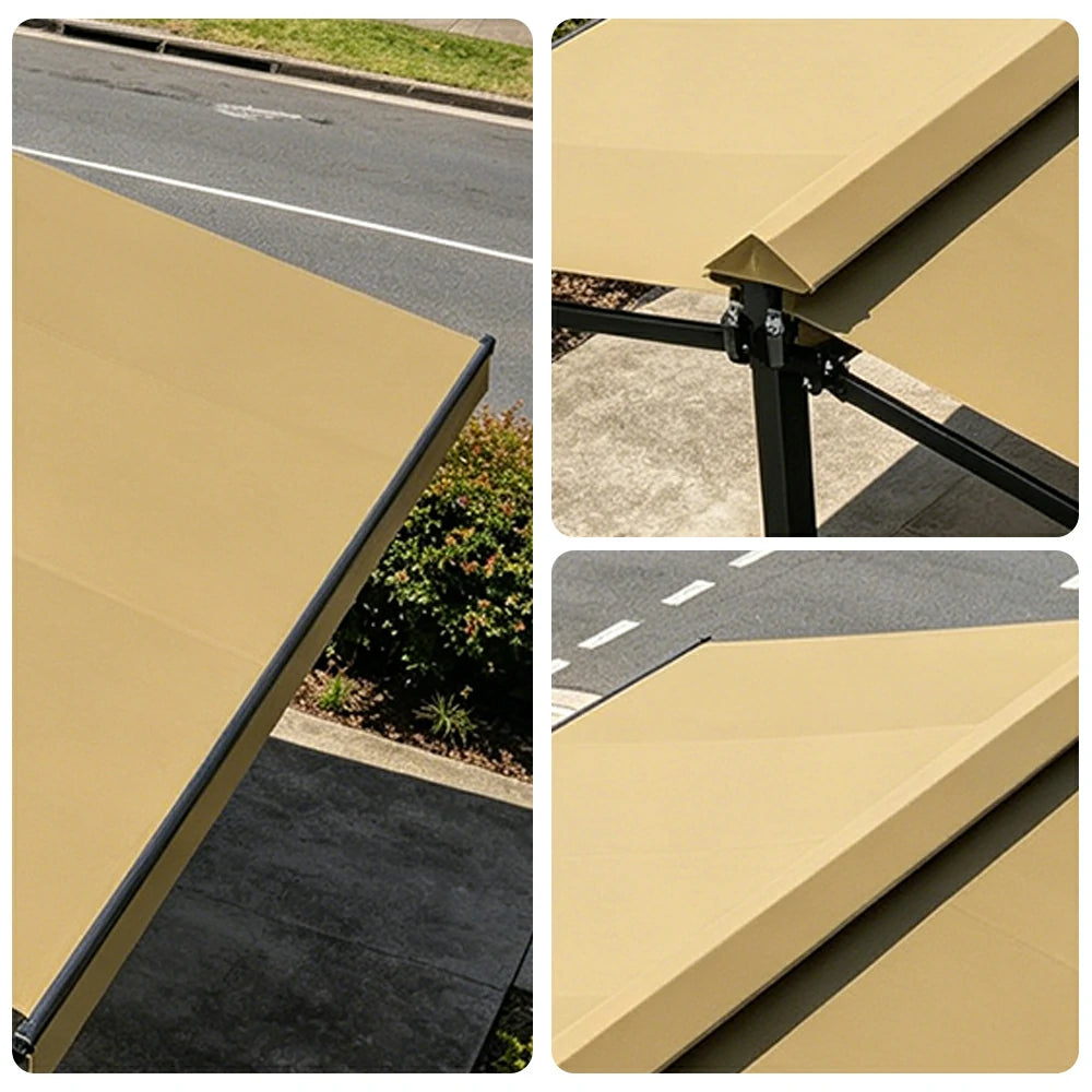 SOLARA Double Folding Awning Large Shade Waterproof Aluminium Frame 300/400/500cm Patio Cafe Backyard Use - Khaki