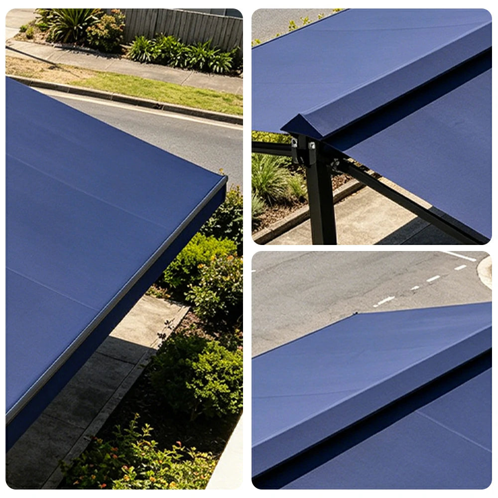 SOLARA Double Folding Awning Large Shade Waterproof Aluminium Frame 300/400/500cm Patio Cafe Backyard Use - Dark Blue