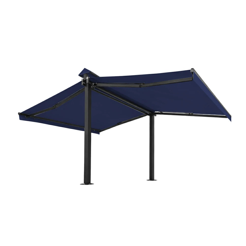 SOLARA Double Folding Awning Large Shade Waterproof Aluminium Frame 300/400/500cm Patio Cafe Backyard Use - Dark Blue
