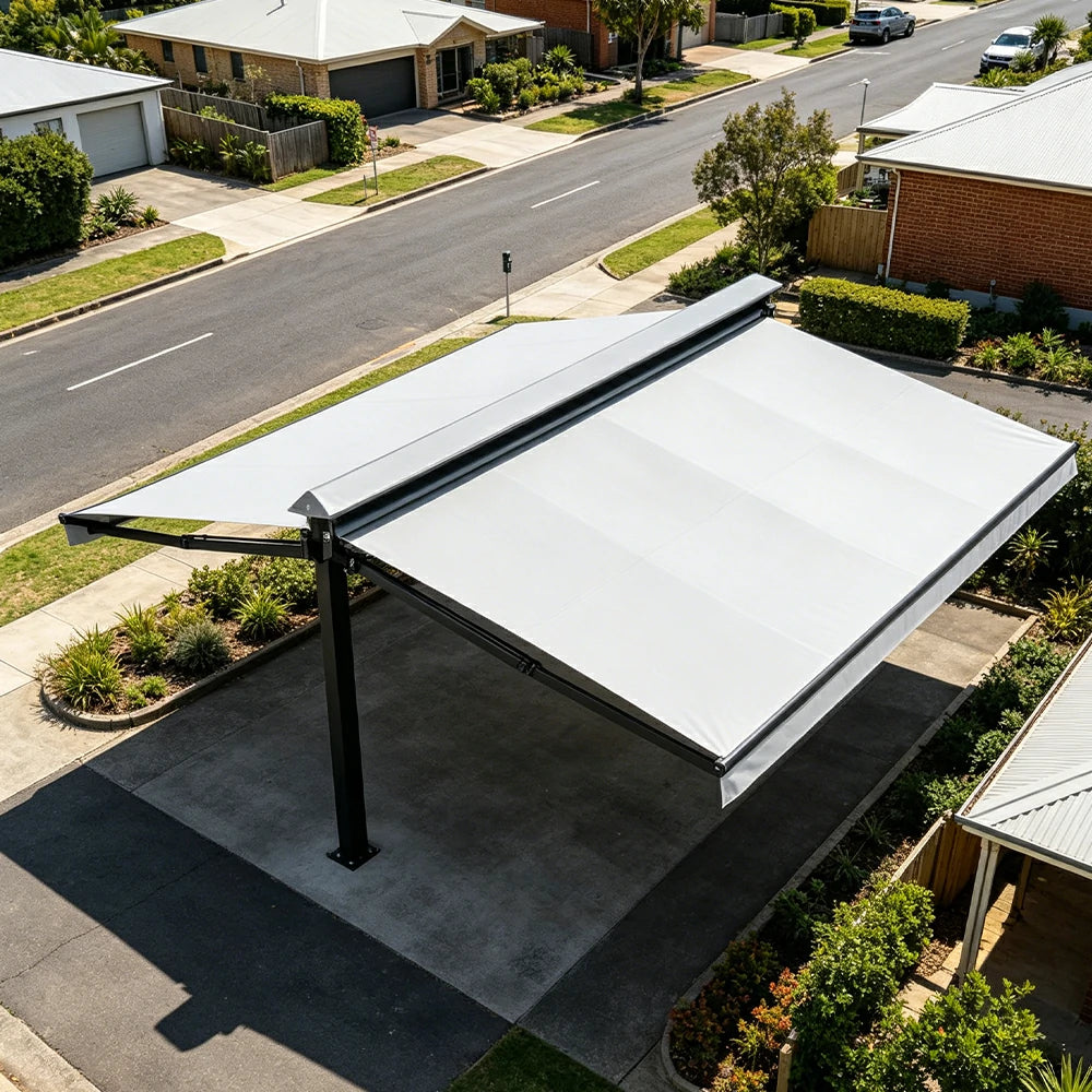 SOLARA Double Folding Awning Large Shade Waterproof Aluminium Frame 300/400/500cm Patio Cafe Backyard Use - White