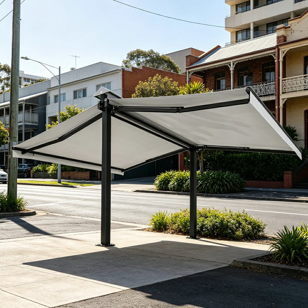 SOLARA Double Folding Awning Large Shade Waterproof Aluminium Frame 300/400/500cm Patio Cafe Backyard Use - White