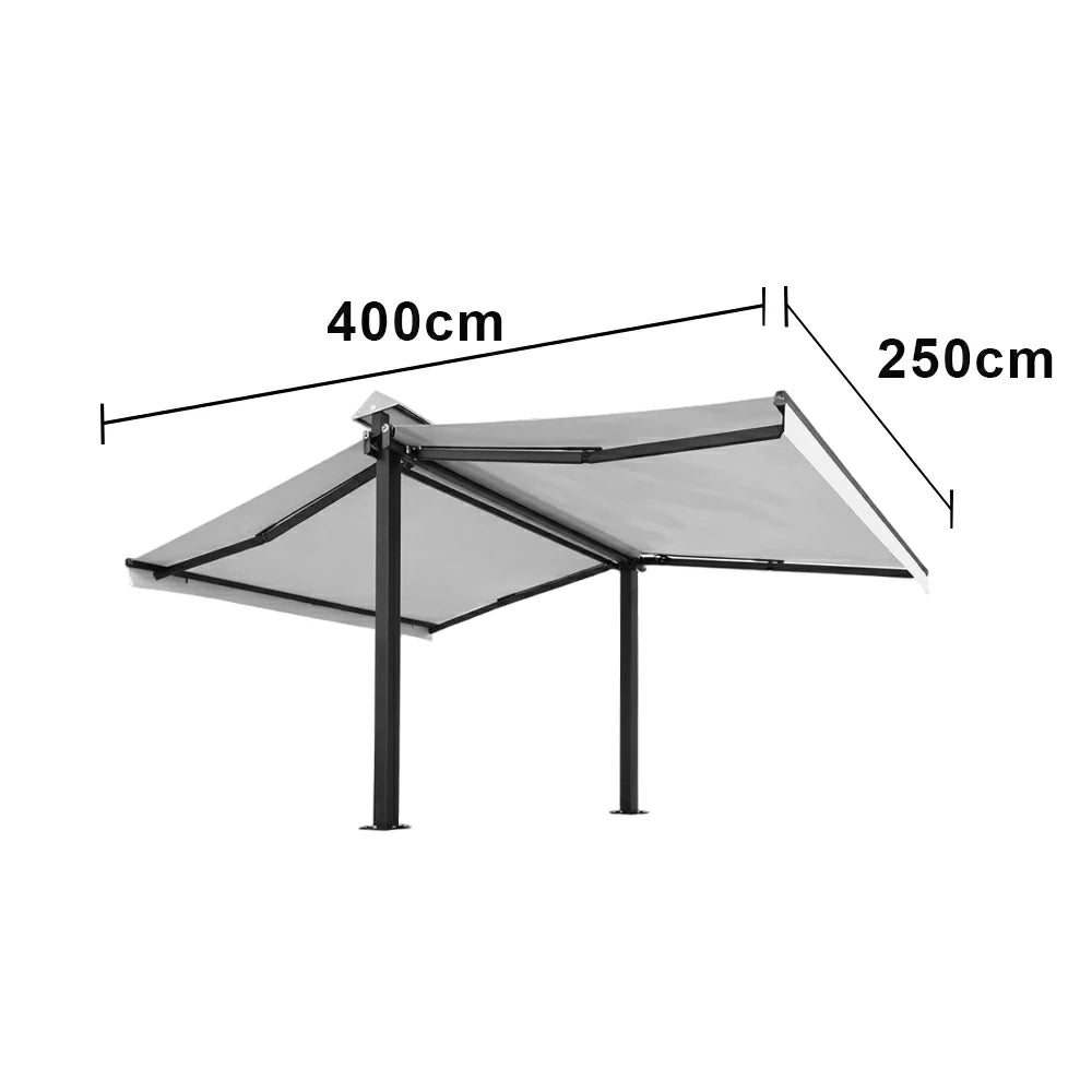 SOLARA Double Folding Awning Large Shade Waterproof Aluminium Frame 300/400/500cm Patio Cafe Backyard Use - White