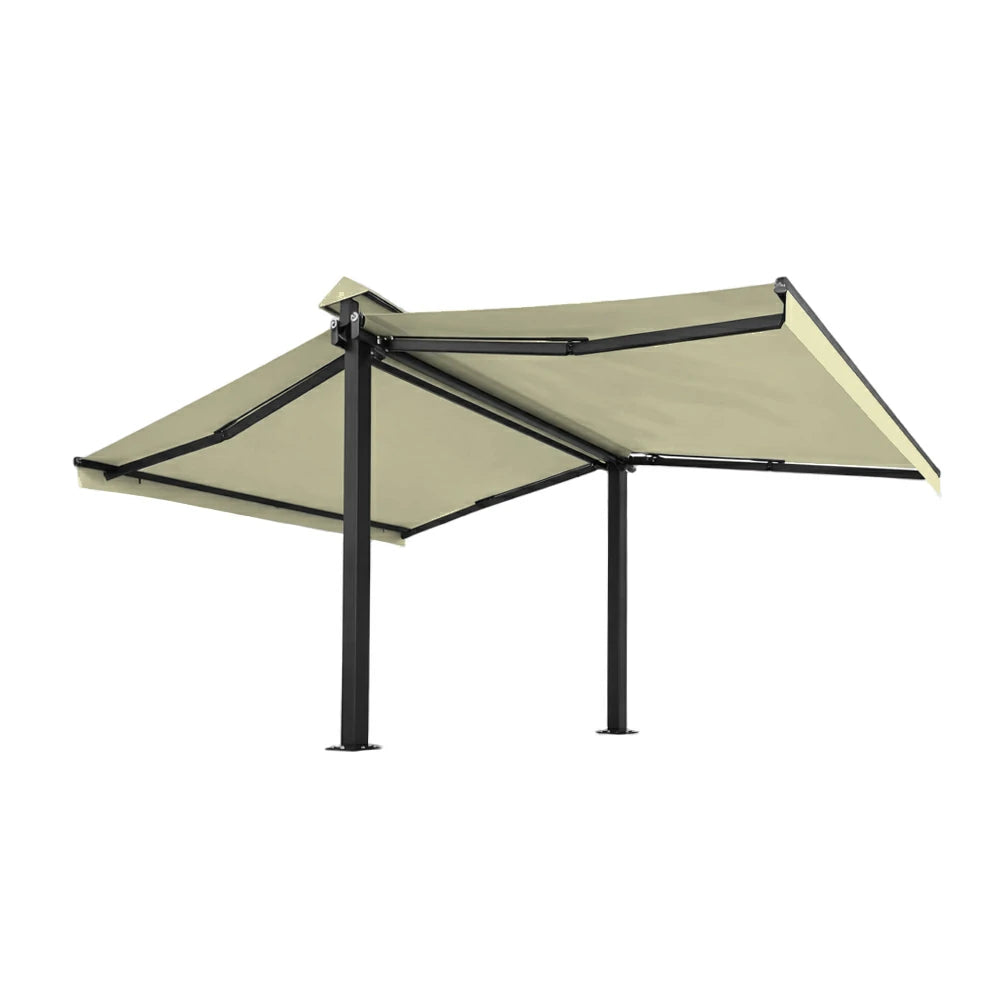 SOLARA Double Folding Awning Large Shade Waterproof Aluminium Frame 300/400/500cm Patio Cafe Backyard Use - Beige