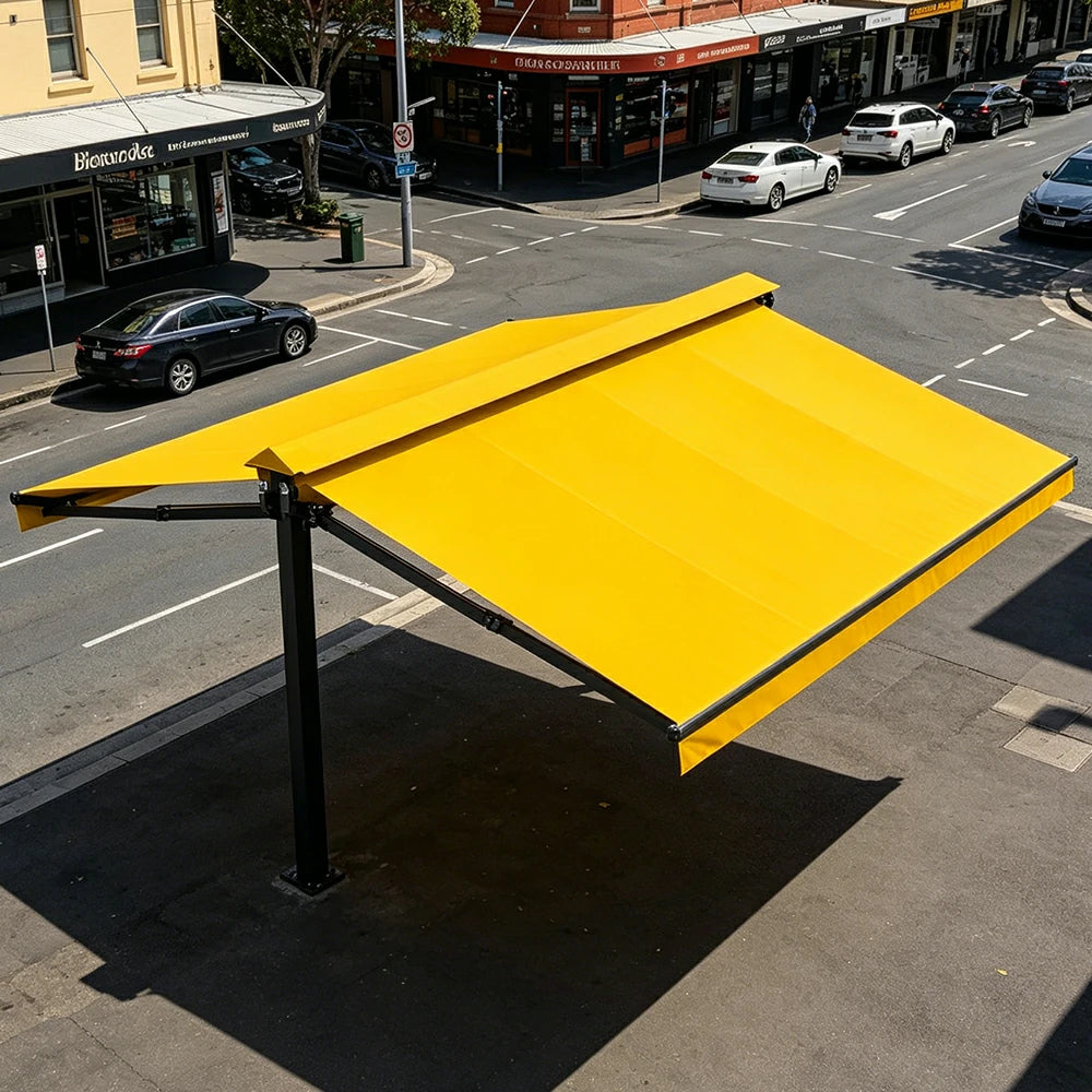 SOLARA Double Folding Awning Large Shade Waterproof Aluminium Frame 300/400/500cm Patio Cafe Backyard Use - Yellow