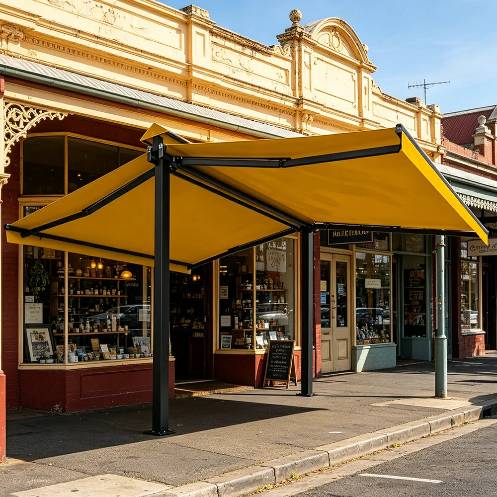SOLARA Double Folding Awning Large Shade Waterproof Aluminium Frame 300/400/500cm Patio Cafe Backyard Use - Yellow