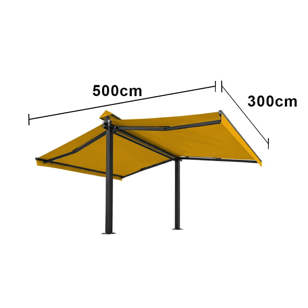 SOLARA Double Folding Awning Large Shade Waterproof Aluminium Frame 300/400/500cm Patio Cafe Backyard Use - Yellow