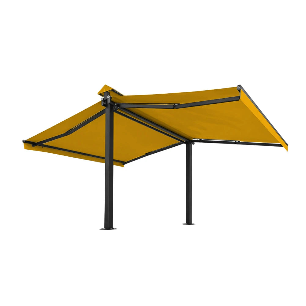 SOLARA Double Folding Awning Large Shade Waterproof Aluminium Frame 300/400/500cm Patio Cafe Backyard Use - Yellow