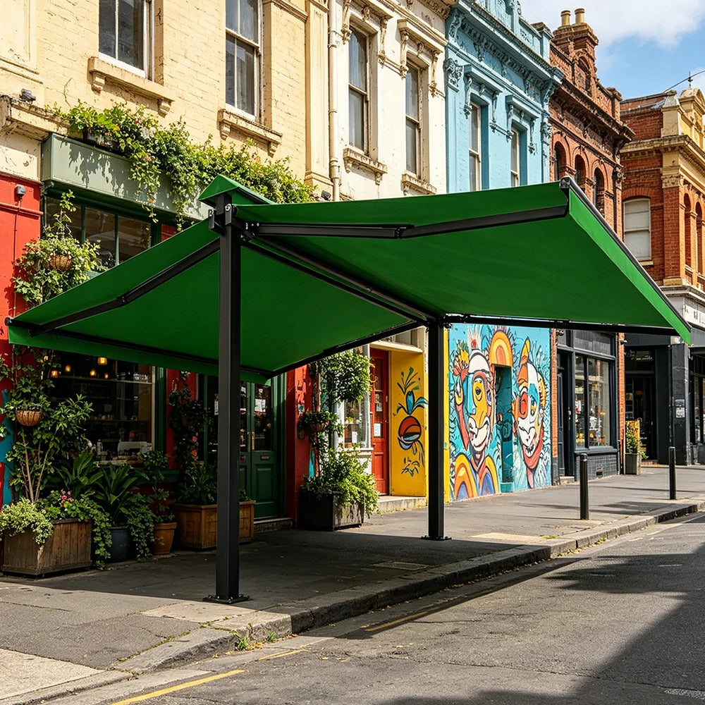 SOLARA Double Folding Awning Large Shade Waterproof Aluminium Frame 300/400/500cm Patio Cafe Backyard Use - Green