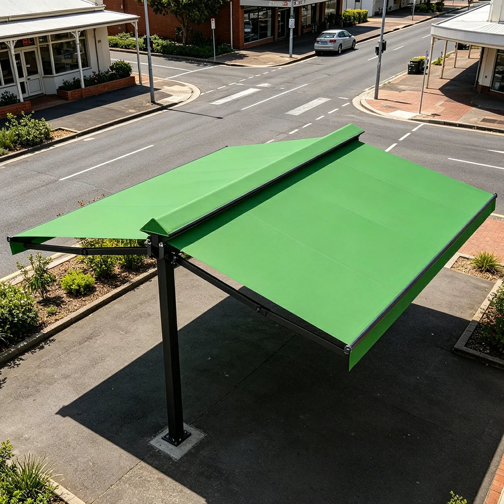 SOLARA Double Folding Awning Large Shade Waterproof Aluminium Frame 300/400/500cm Patio Cafe Backyard Use - Green