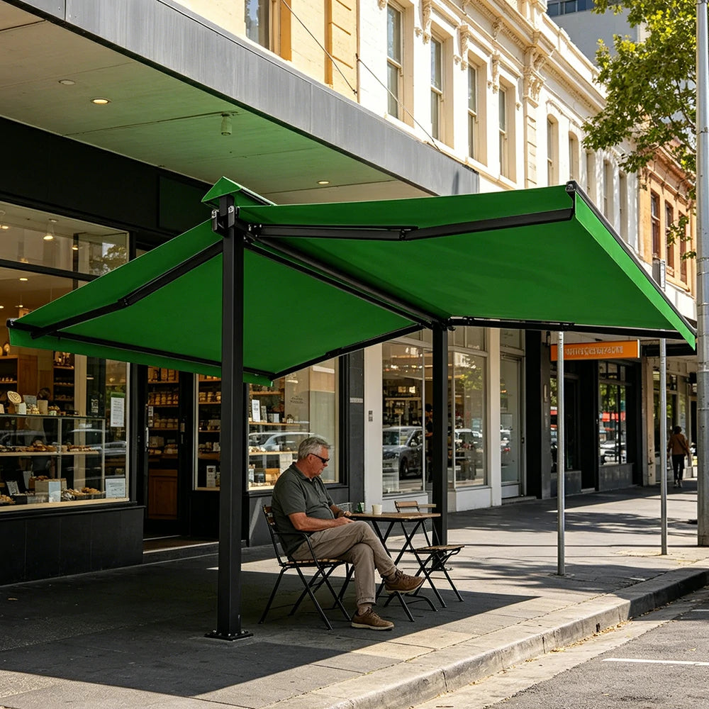 SOLARA Double Folding Awning Large Shade Waterproof Aluminium Frame 300/400/500cm Patio Cafe Backyard Use - Green