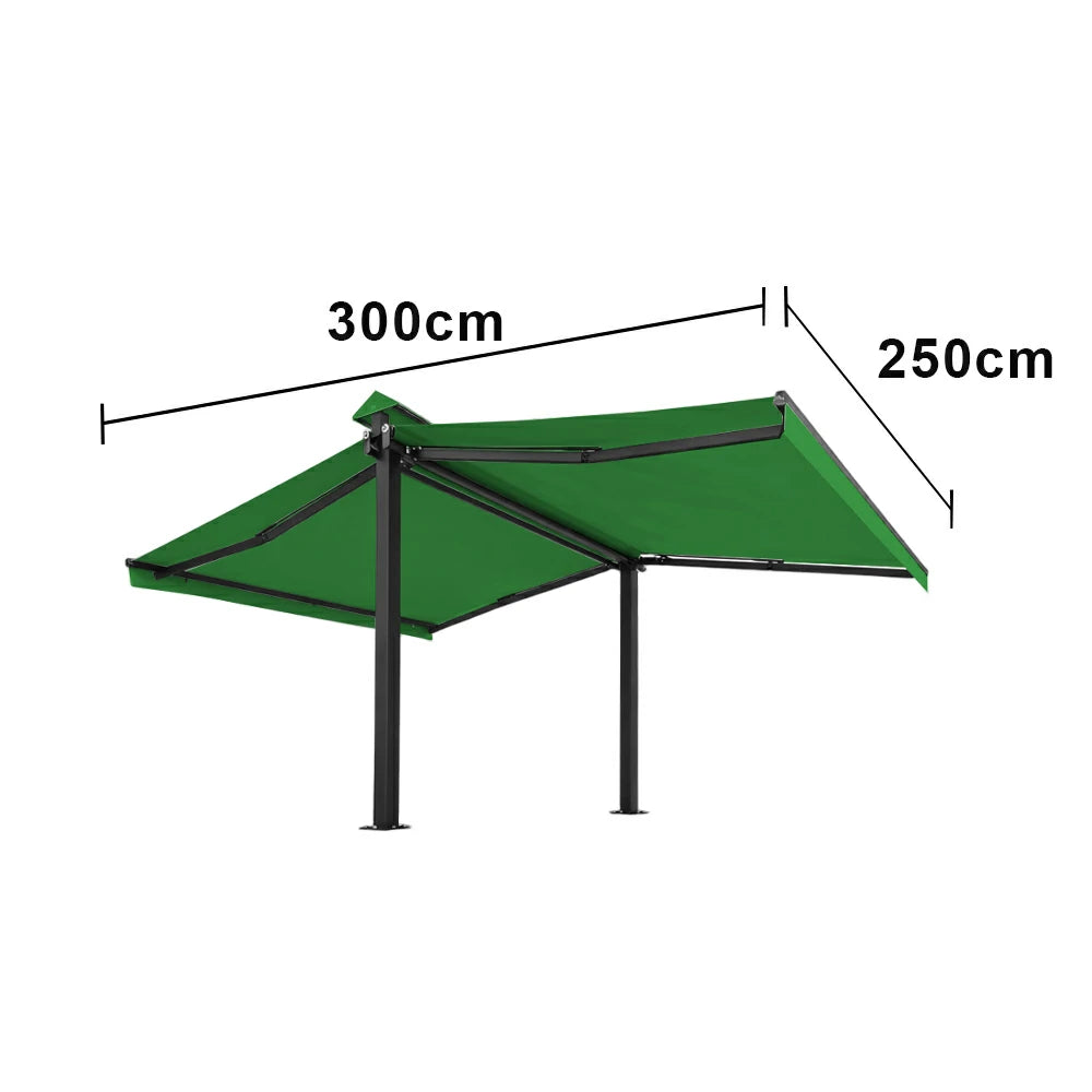 SOLARA Double Folding Awning Large Shade Waterproof Aluminium Frame 300/400/500cm Patio Cafe Backyard Use - Green