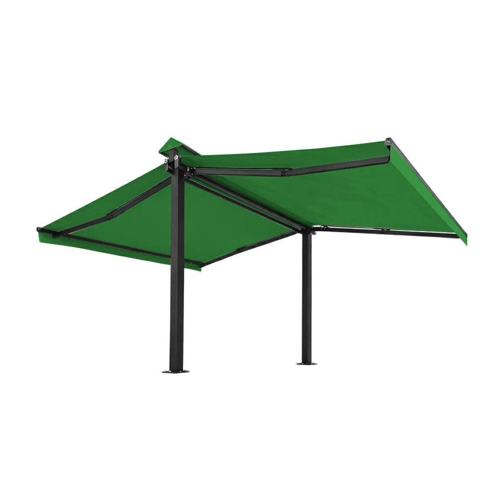 SOLARA Double Folding Awning Large Shade Waterproof Aluminium Frame 300/400/500cm Patio Cafe Backyard Use - Green