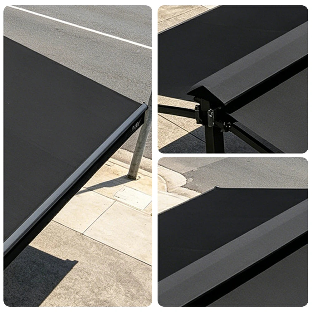SOLARA Double Folding Awning Large Shade Waterproof Aluminium Frame 300/400/500cm Patio Cafe Backyard Use - Black