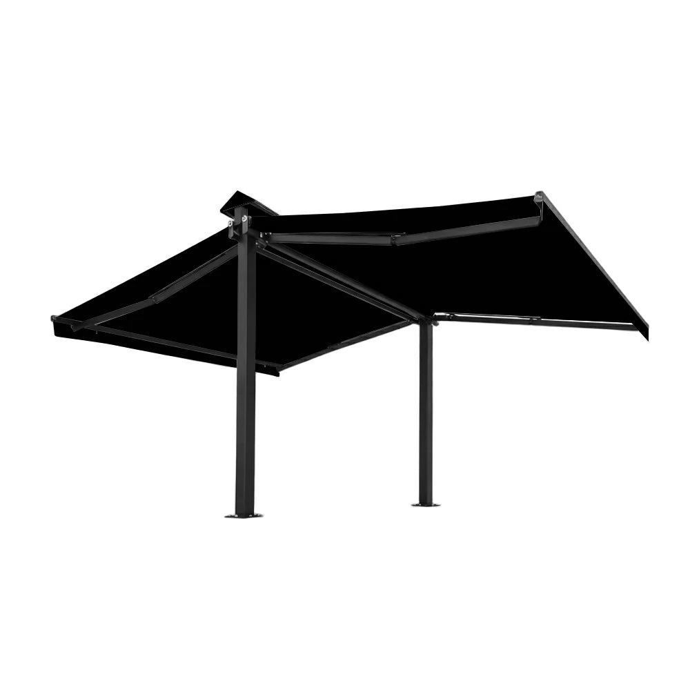 SOLARA Double Folding Awning Large Shade Waterproof Aluminium Frame 300/400/500cm Patio Cafe Backyard Use - Black
