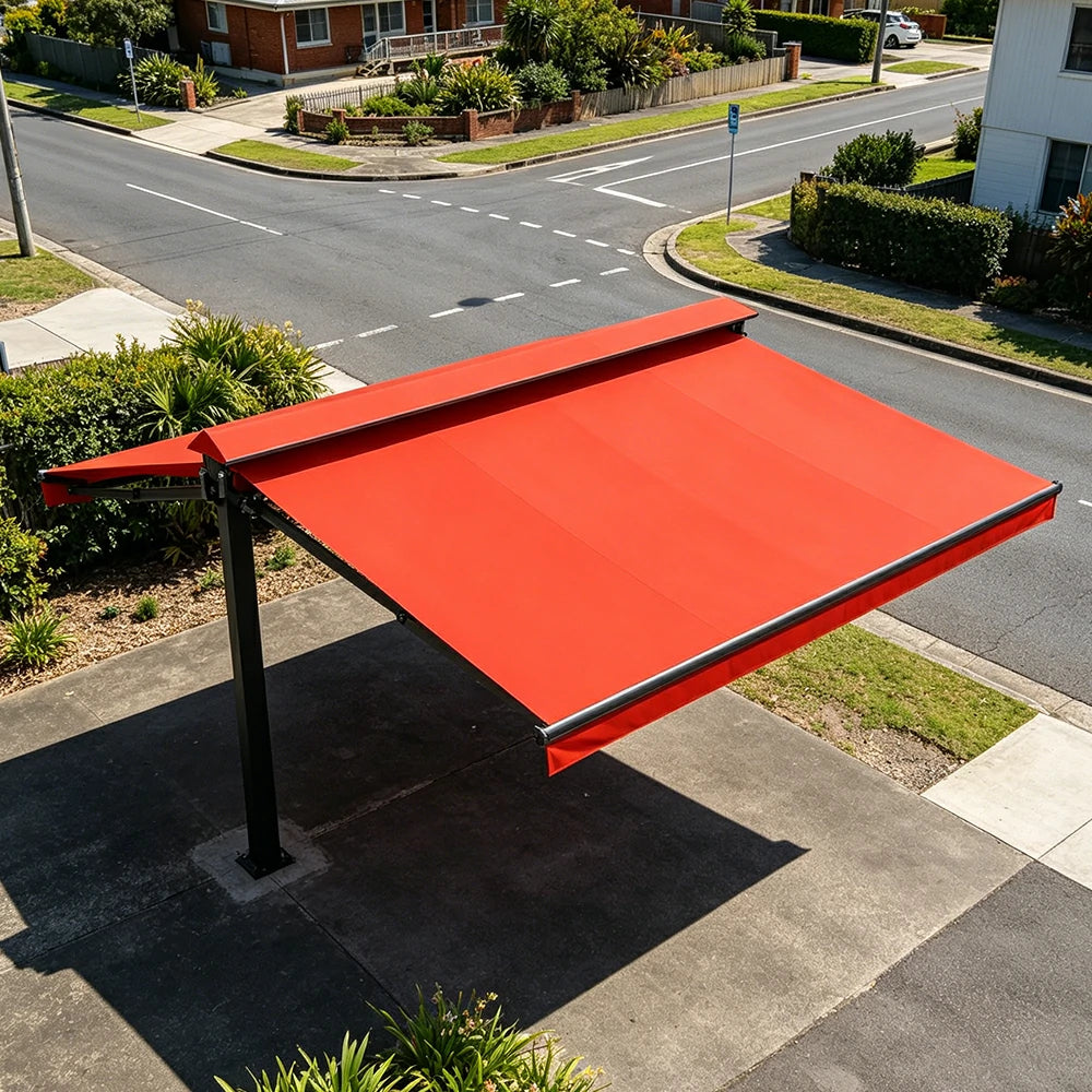 SOLARA Double Folding Awning Large Shade Waterproof Aluminium Frame 300/400/500cm Patio Cafe Backyard Use - Orange