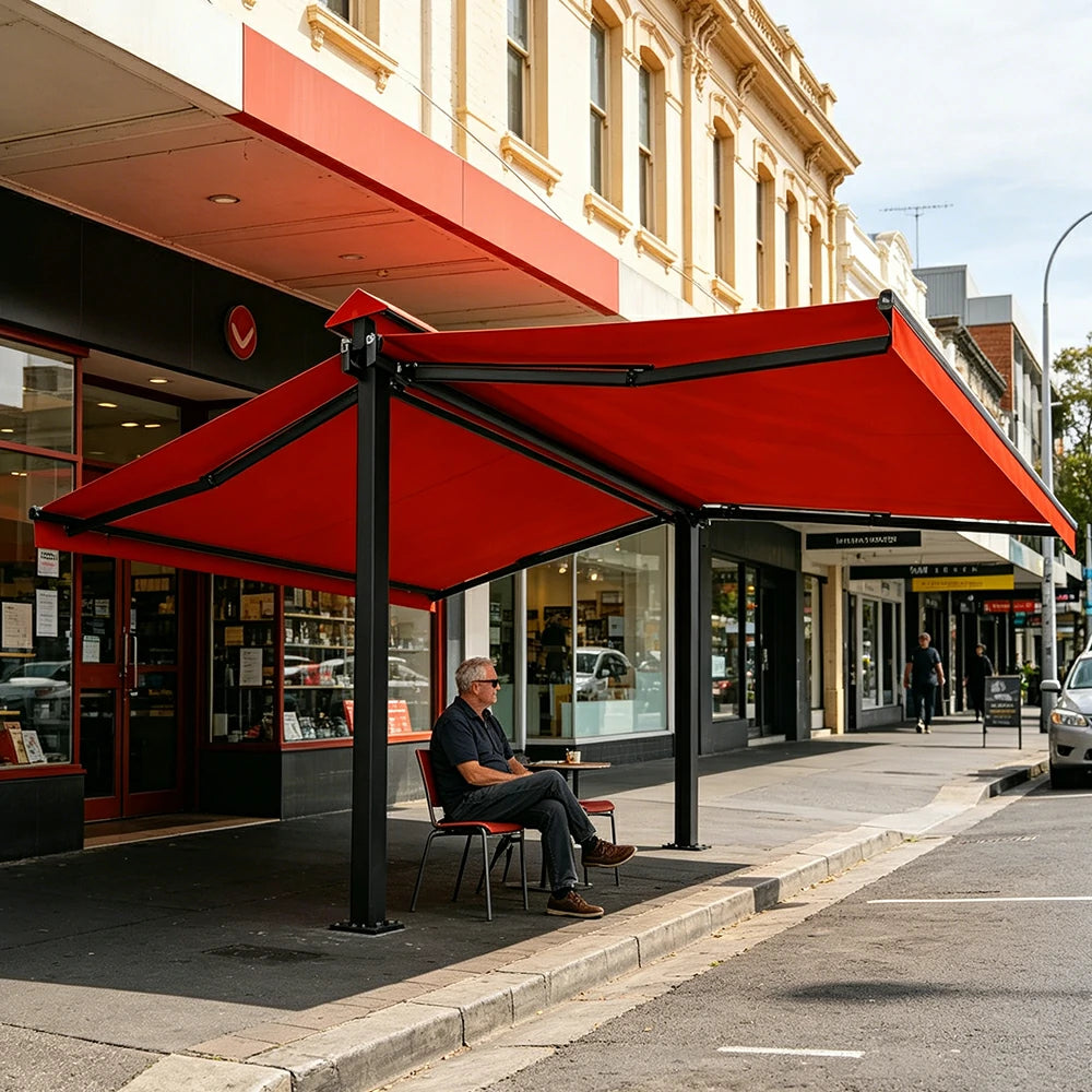 SOLARA Double Folding Awning Large Shade Waterproof Aluminium Frame 300/400/500cm Patio Cafe Backyard Use - Orange