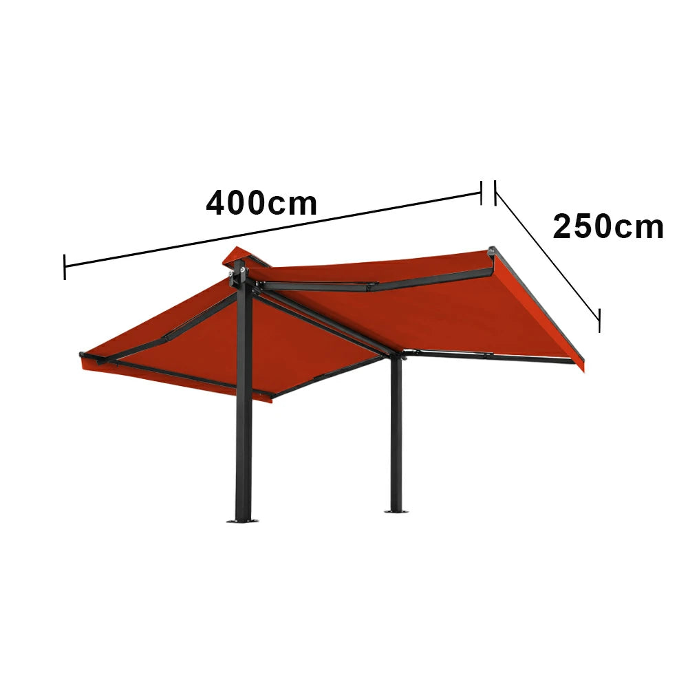SOLARA Double Folding Awning Large Shade Waterproof Aluminium Frame 300/400/500cm Patio Cafe Backyard Use - Orange