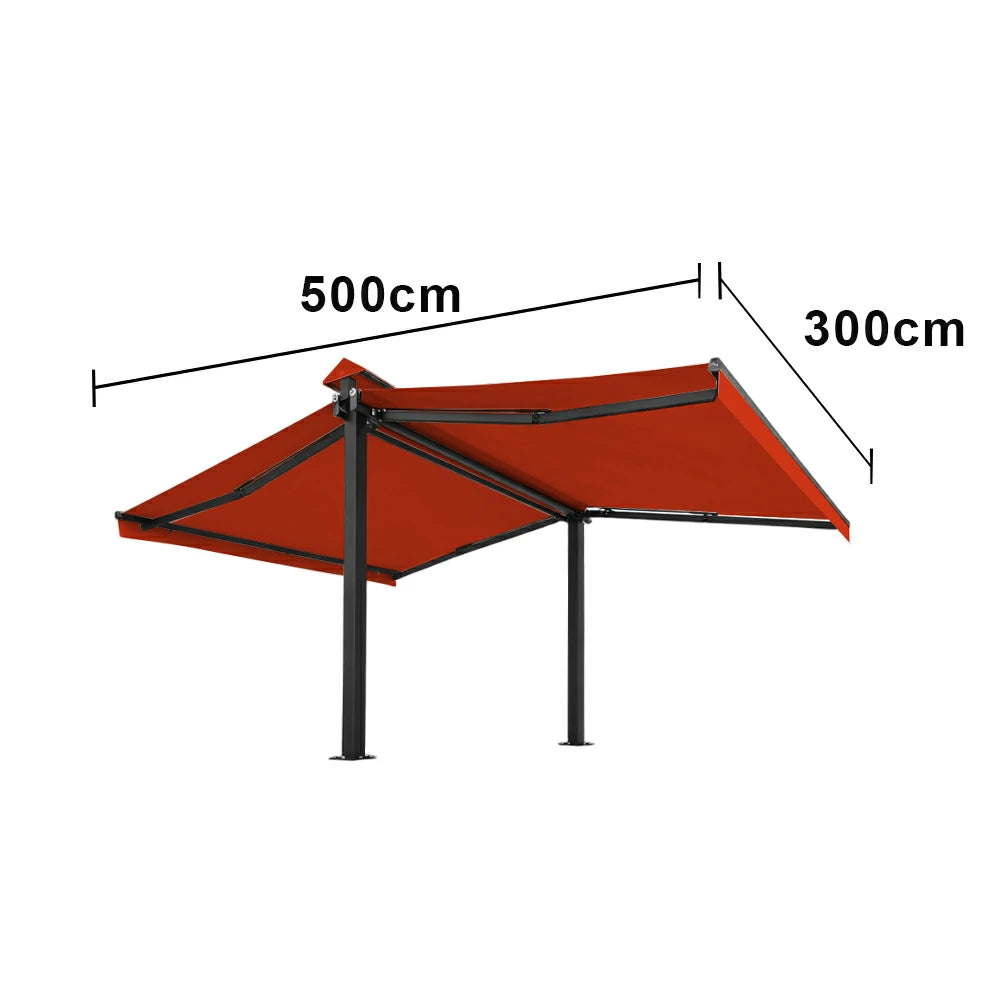 SOLARA Double Folding Awning Large Shade Waterproof Aluminium Frame 300/400/500cm Patio Cafe Backyard Use - Orange