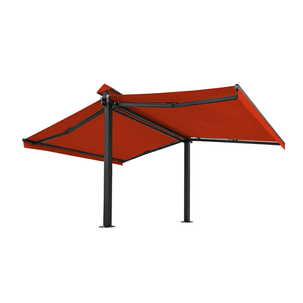 SOLARA Double Folding Awning Large Shade Waterproof Aluminium Frame 300/400/500cm Patio Cafe Backyard Use - Orange
