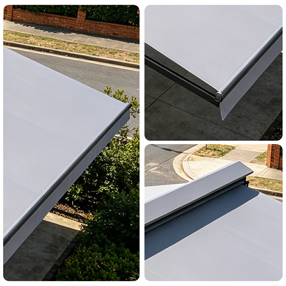 SOLARA Double Folding Awning Large Shade Waterproof Aluminium Frame 300/400/500cm Patio Cafe Backyard Use - Light Grey
