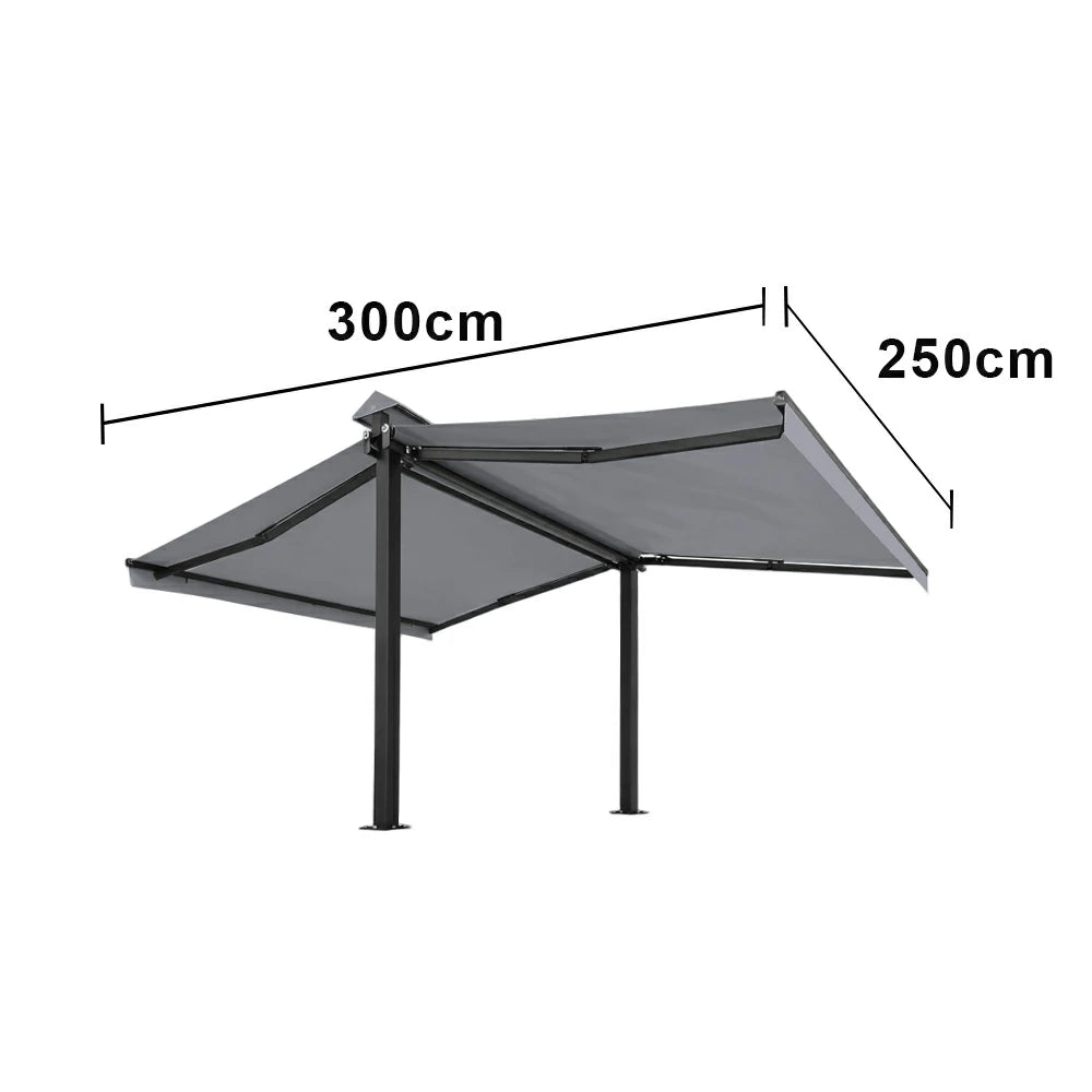 SOLARA Double Folding Awning Large Shade Waterproof Aluminium Frame 300/400/500cm Patio Cafe Backyard Use - Light Grey
