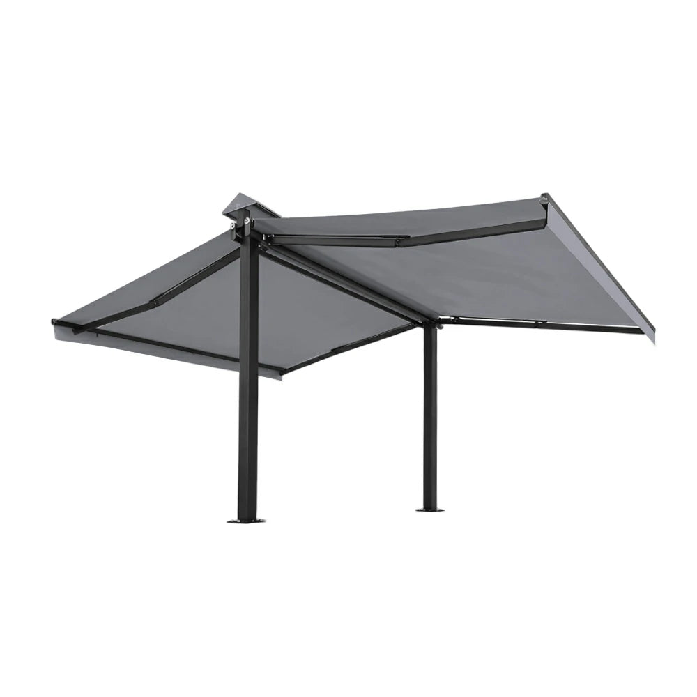 SOLARA Double Folding Awning Large Shade Waterproof Aluminium Frame 300/400/500cm Patio Cafe Backyard Use - Light Grey