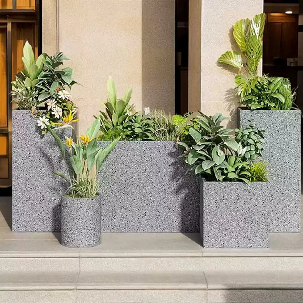 SOLARA Terrazzo Planter Box Galvanised Steel Weather Resistant 40cm Patio Cafe Garden Divider - Grey