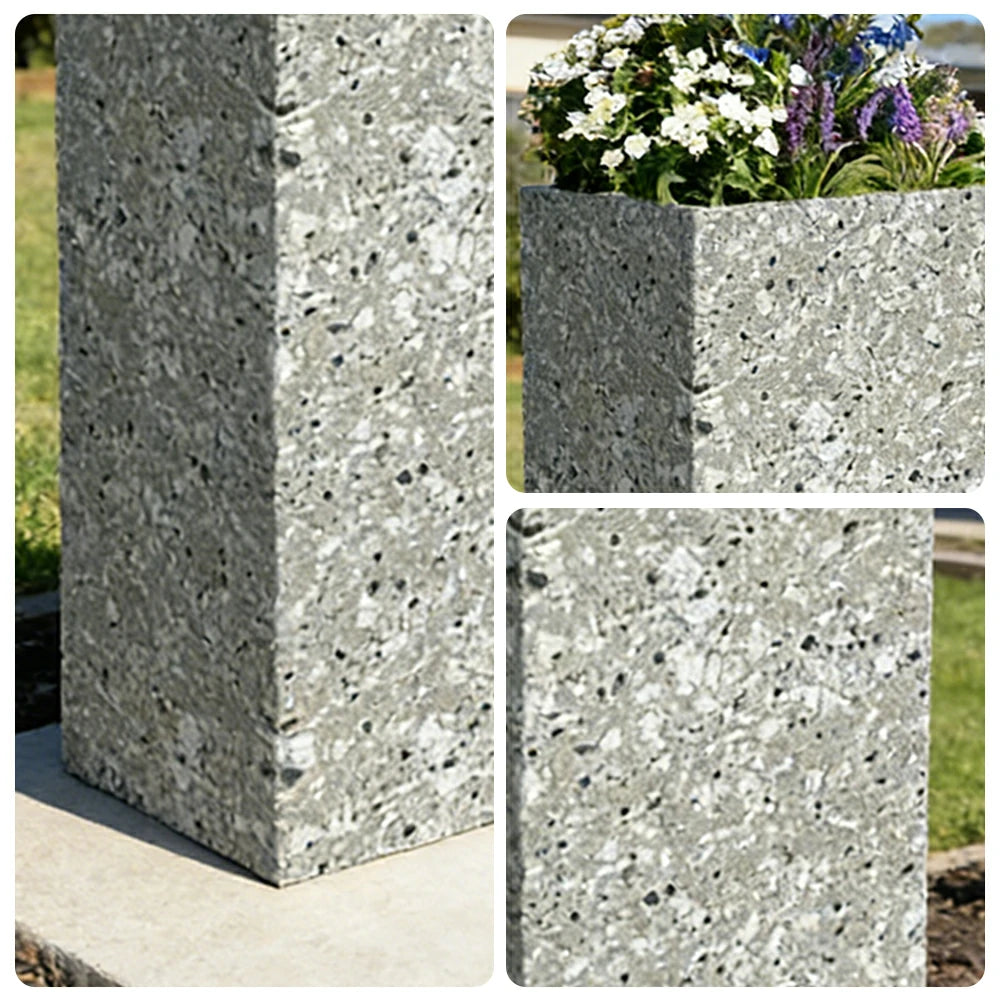 SOLARA Terrazzo Planter Box Galvanised Steel Weather Resistant 40cm Patio Cafe Garden Divider - Grey