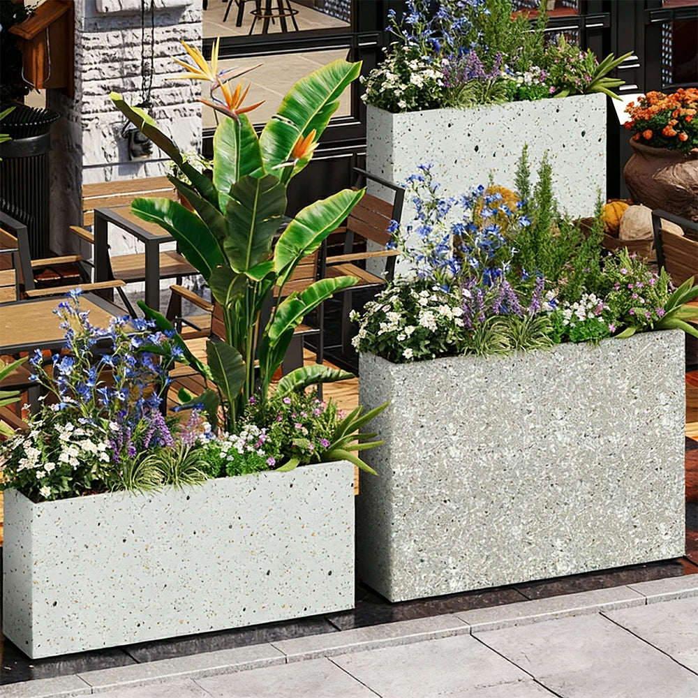 SOLARA Terrazzo Planter Box Galvanised Steel Weather Resistant 100/120/150cm Patio Cafe Garden Divider - Grey