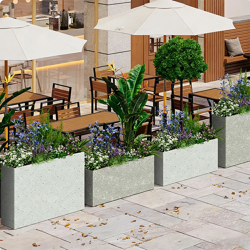 SOLARA Terrazzo Planter Box Galvanised Steel Weather Resistant 100/120/150cm Patio Cafe Garden Divider - Grey