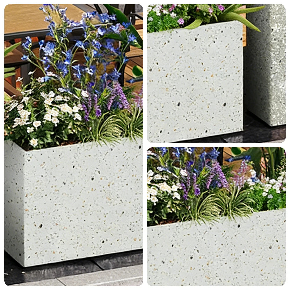 SOLARA Terrazzo Planter Box Galvanised Steel Weather Resistant 100/120/150cm Patio Cafe Garden Divider - Grey