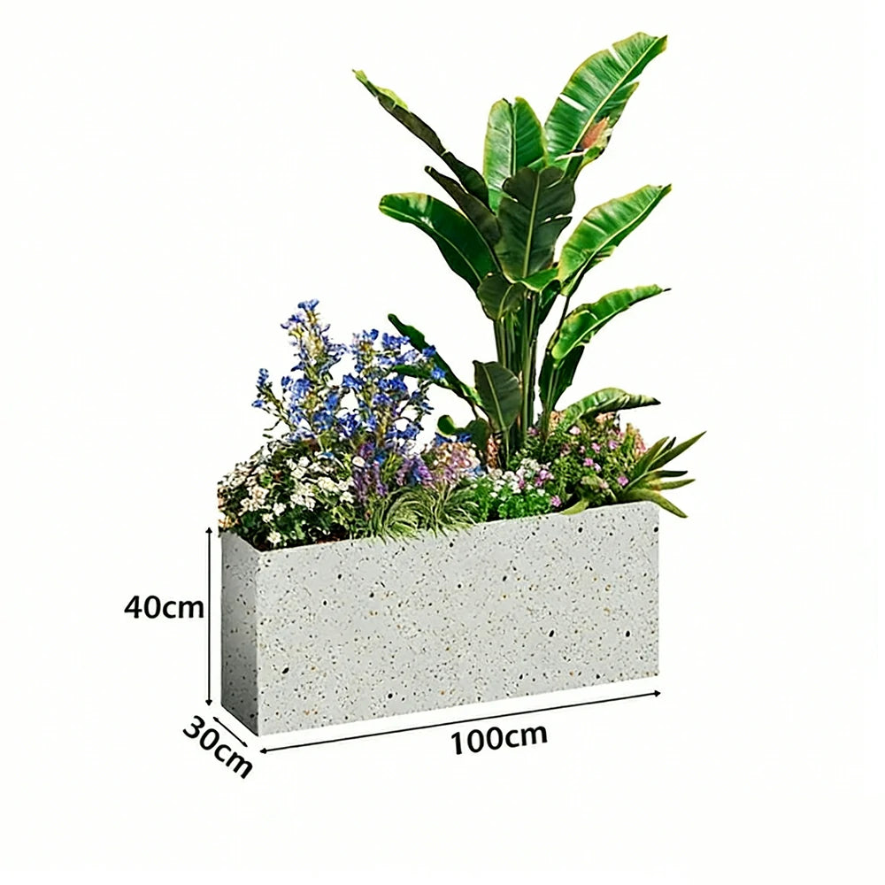 SOLARA Terrazzo Planter Box Galvanised Steel Weather Resistant 100/120/150cm Patio Cafe Garden Divider - Grey