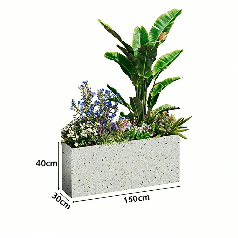 SOLARA Terrazzo Planter Box Galvanised Steel Weather Resistant 100/120/150cm Patio Cafe Garden Divider - Grey