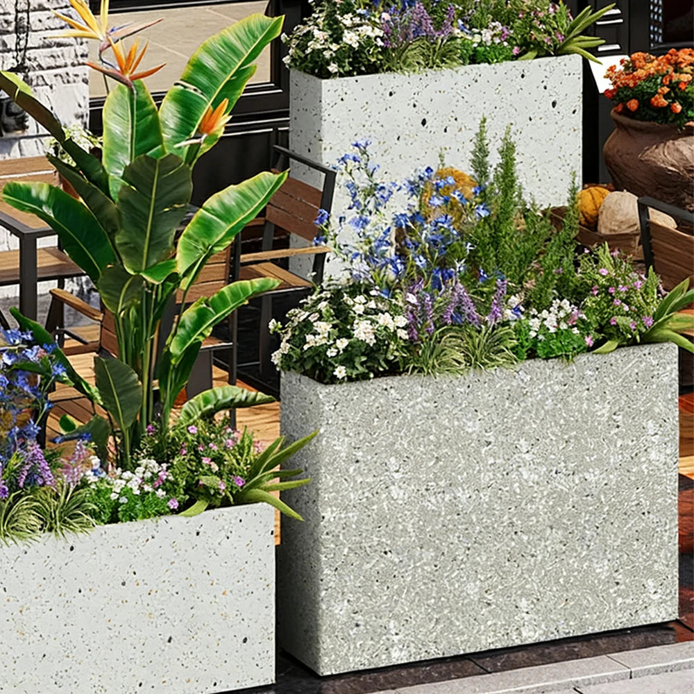 SOLARA Terrazzo Planter Box Outdoor Galvanised Steel Weather Resistant 100/120/150cm Patio Garden Divider Use - Grey
