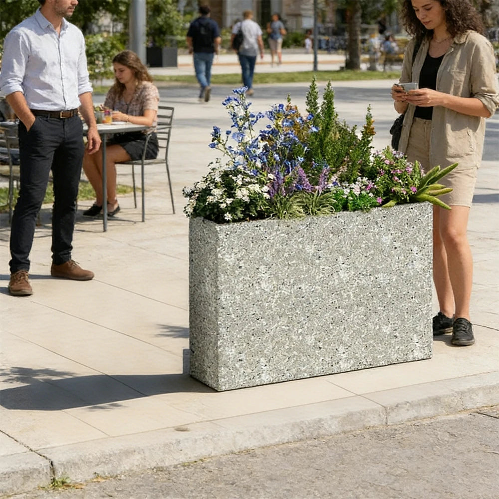 SOLARA Terrazzo Planter Box Outdoor Galvanised Steel Weather Resistant 100/120/150cm Patio Garden Divider Use - Grey