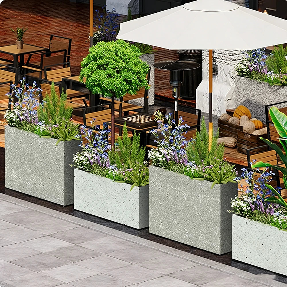 SOLARA Terrazzo Planter Box Outdoor Galvanised Steel Weather Resistant 100/120/150cm Patio Garden Divider Use - Grey