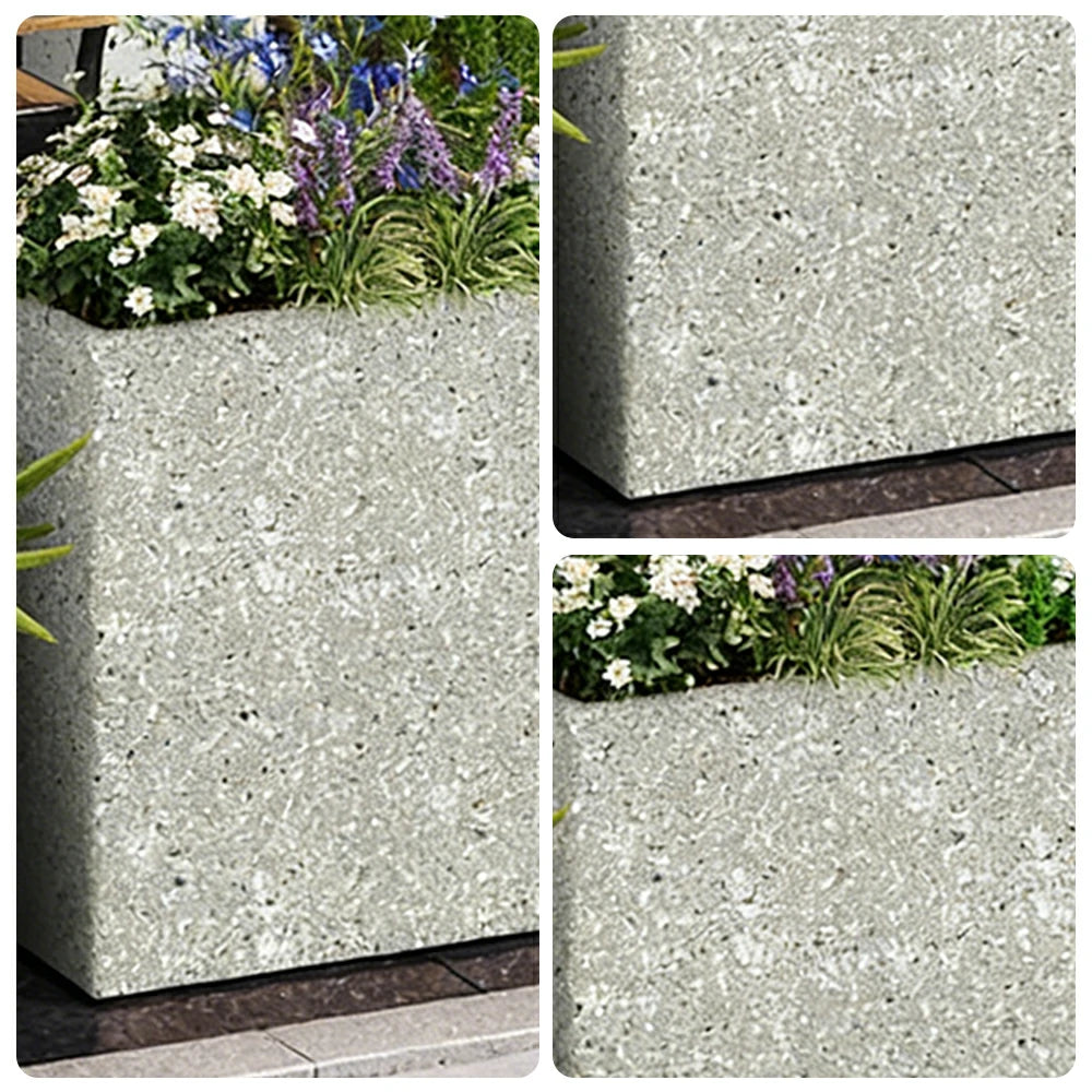 SOLARA Terrazzo Planter Box Outdoor Galvanised Steel Weather Resistant 100/120/150cm Patio Garden Divider Use - Grey