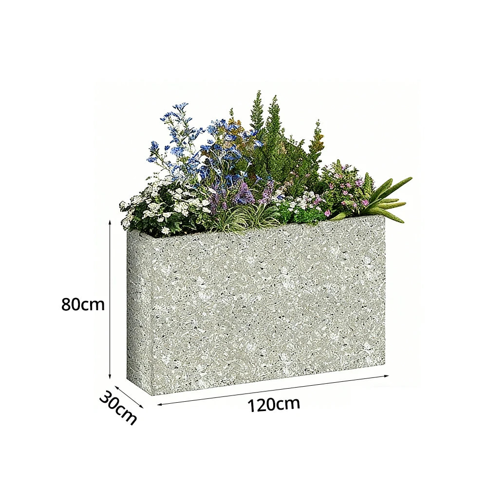 SOLARA Terrazzo Planter Box Outdoor Galvanised Steel Weather Resistant 100/120/150cm Patio Garden Divider Use - Grey