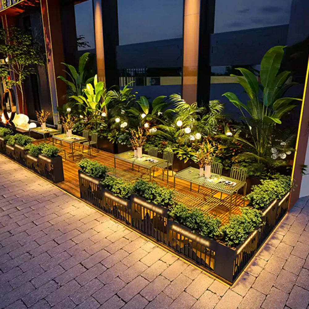 SOLARA Commercial Planter Box with Sign Panel Galvanised Steel Weather Resistant 80/100/120cm Outdoor Landscape Use - Black
