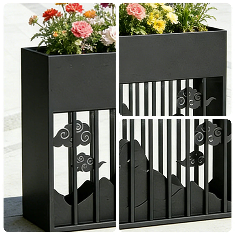 SOLARA Commercial Planter Box with Sign Panel Galvanised Steel Weather Resistant 80/100/120cm Outdoor Landscape Use - Black