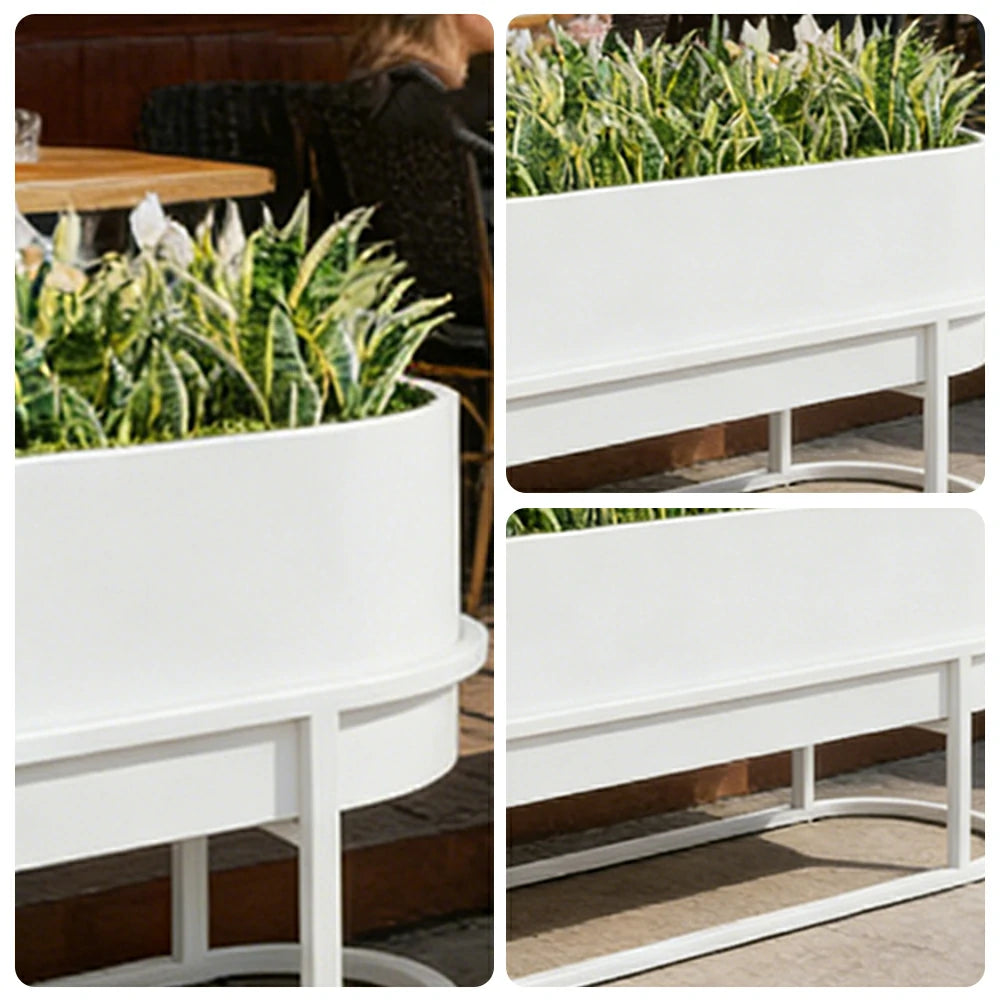 SOLARA Stainless Steel Planter Box Modern Outdoor Weather Resistant 100/120cm Patio Garden Commercial Use - White