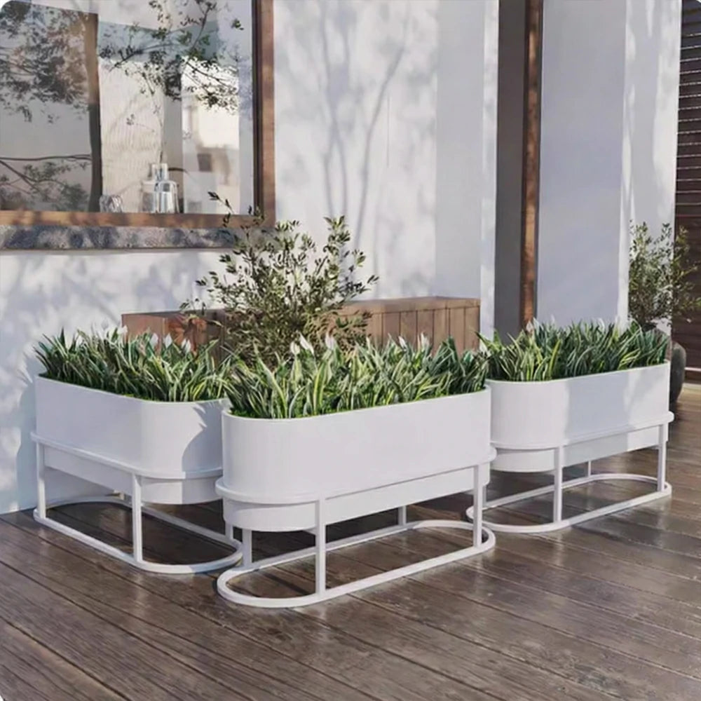 SOLARA Stainless Steel Planter Box Modern Outdoor Weather Resistant 100/120cm Patio Garden Commercial Use - White