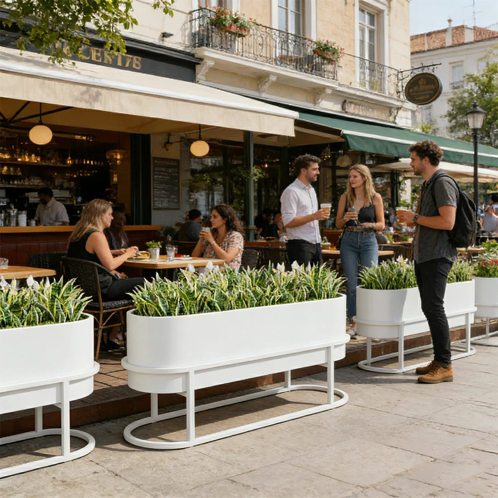 SOLARA Stainless Steel Planter Box Modern Outdoor Weather Resistant 100/120cm Patio Garden Commercial Use - White