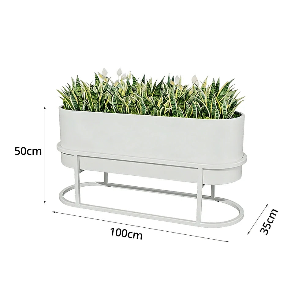 SOLARA Stainless Steel Planter Box Modern Outdoor Weather Resistant 100/120cm Patio Garden Commercial Use - White